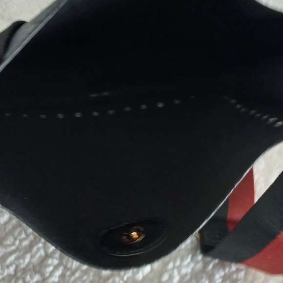 Black Studded Leather Crossbody Bag with Red-Trim Strap - Picture 3 of 4